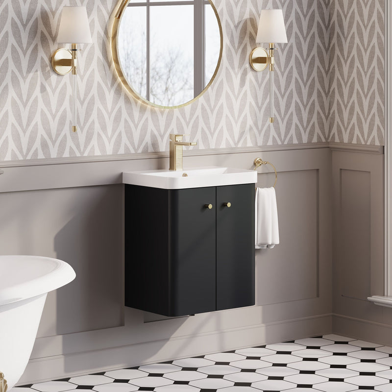 Nuie Core 500mm wall hung vanity unit in Soft Black - bathroom lifestyle setting