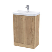 Nuie Core 600mm 2 door floor standing vanity unit with basin in Autumn Oak