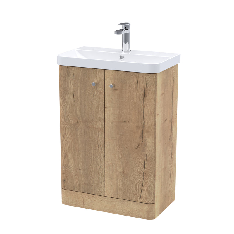 Nuie Core 600mm 2 door floor standing vanity unit with basin in Autumn Oak