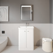 Nuie Core 600mm floor standing vanity unit in Gloss White - bathroom lifestyle setting
