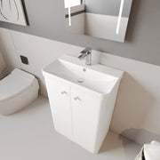 Nuie Core 600mm floor standing vanity unit in Gloss White - bathroom lifestyle setting