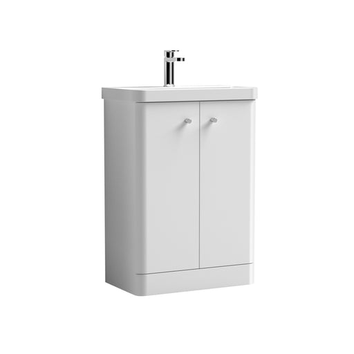 Nuie Core 600mm 2 door floor standing vanity unit with basin in Gloss White
