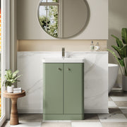 Nuie Core 600mm floor standing vanity unit in Satin Green - bathroom lifestyle setting