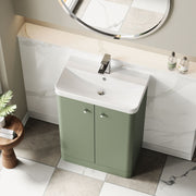 Nuie Core 600mm floor standing vanity unit in Satin Green - bathroom lifestyle setting