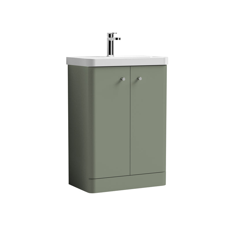 Nuie Core 600mm 2 door floor standing vanity unit with basin in Satin Green