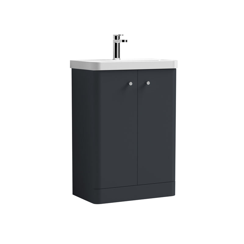 Nuie Core 600mm 2 door floor standing vanity unit with basin in Soft Black