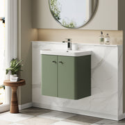 Nuie Core 600mm wall hung vanity unit in Satin Green - bathroom lifestyle setting