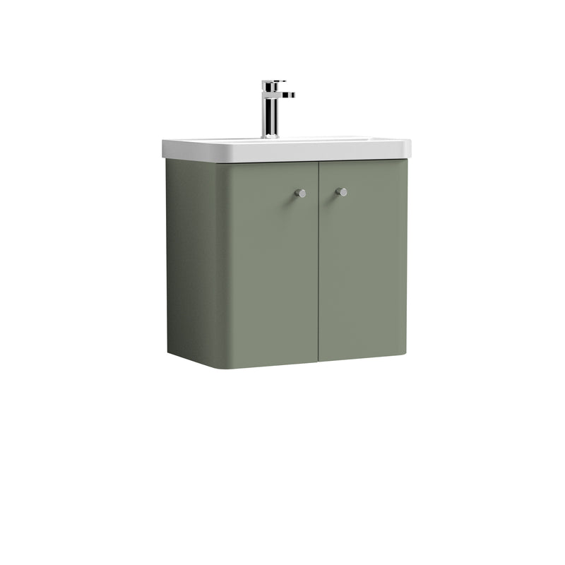 Nuie Core 600mm 2 door wall hung vanity unit with basin in Satin Green