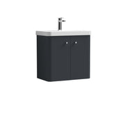Nuie Core 600mm 2 door wall hung vanity unit with basin in Soft Black
