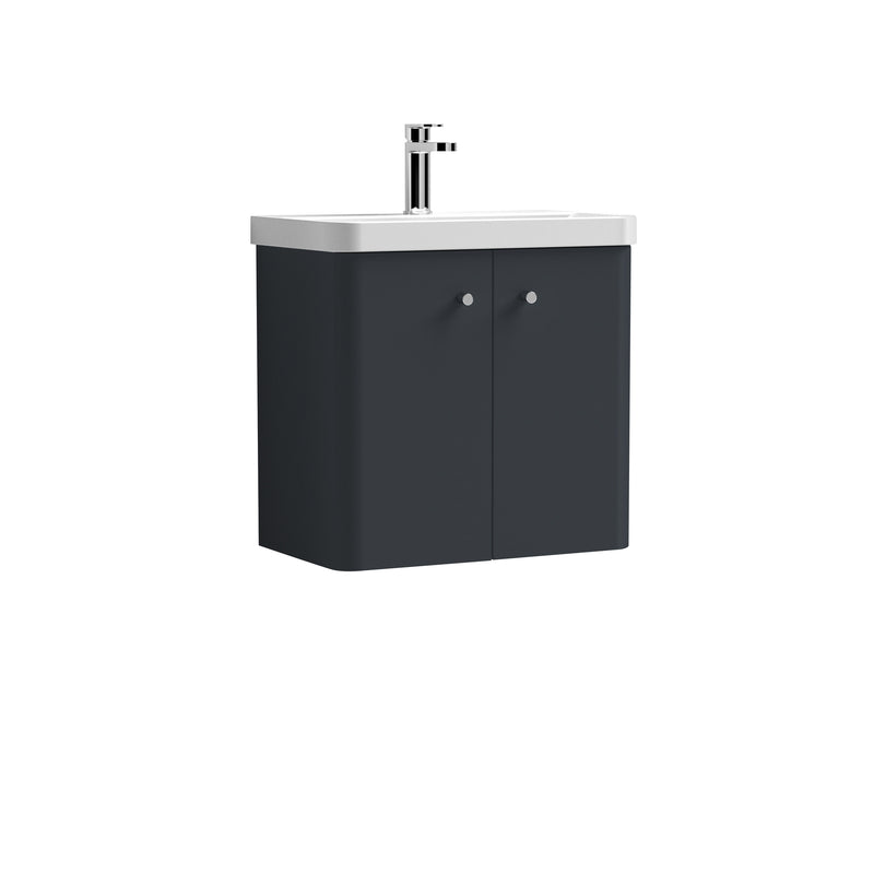 Nuie Core 600mm 2 door wall hung vanity unit with basin in Soft Black