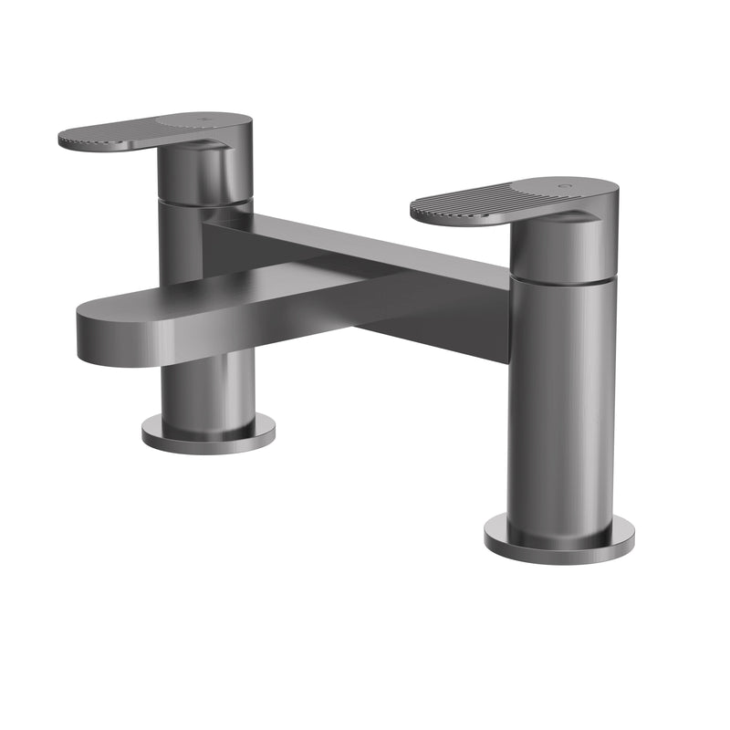 Nuie Cyprus deck mounted bath filler in brushed pewter with fluted lever detailing (BIN703F)