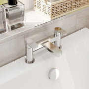 Nuie Cyprus deck mounted bath filler in chrome lifestyle bathroom setting (BIN303F)