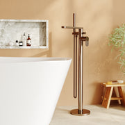 Nuie Cyprus freestanding bath shower mixer in brushed bronze lifestyle bathroom setting (BIN1521F)