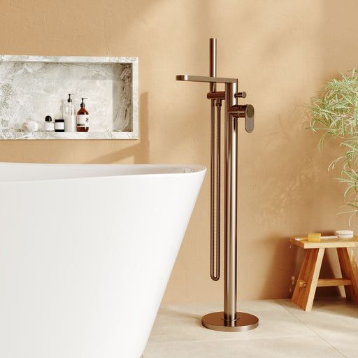 Nuie Cyprus freestanding bath shower mixer in brushed bronze lifestyle bathroom setting (BIN1521F)