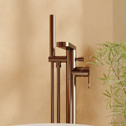 Nuie Cyprus freestanding bath shower mixer in brushed bronze lifestyle bathroom setting (BIN1521F)