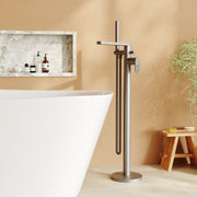 Nuie Cyprus freestanding bath shower mixer in brushed pewter lifestyle bathroom setting (BIN721F)