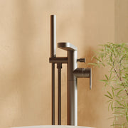 Nuie Cyprus freestanding bath shower mixer in brushed pewter lifestyle bathroom setting (BIN721F)