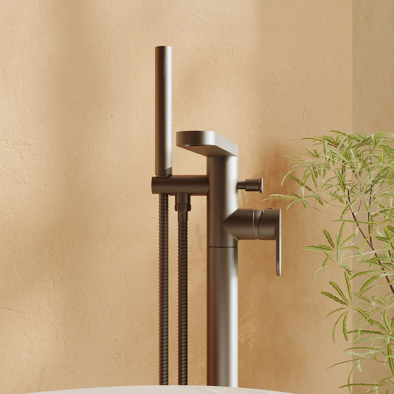Nuie Cyprus freestanding bath shower mixer in brushed pewter lifestyle bathroom setting (BIN721F)