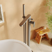 Nuie Cyprus freestanding bath shower mixer in brushed pewter lifestyle bathroom setting (BIN721F)