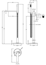 Nuie Cyprus freestanding bath shower mixer dimensioned technical drawing (BIN321F)