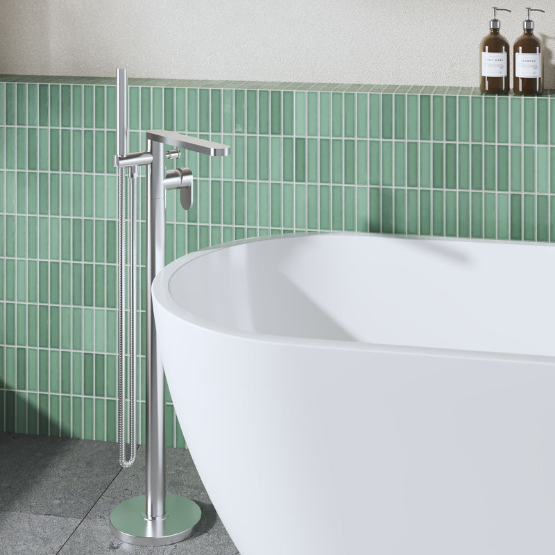Nuie Cyprus freestanding bath shower mixer in chrome lifestyle bathroom setting (BIN321F)