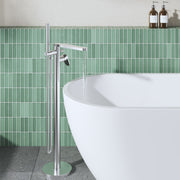 Nuie Cyprus freestanding bath shower mixer in chrome lifestyle bathroom setting (BIN321F)