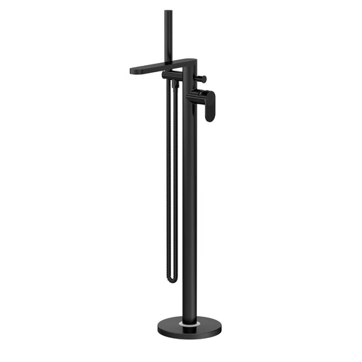 Nuie Cyprus freestanding bath shower mixer in matt black with fluted lever detailing (BIN421F)