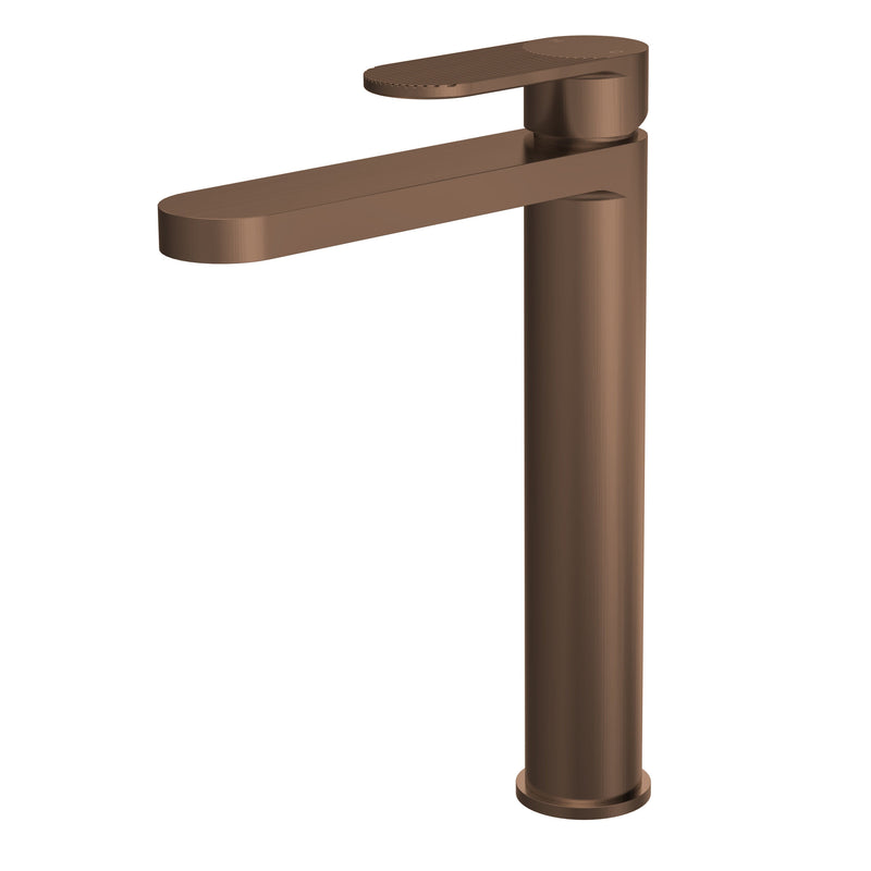 Nuie Cyprus high rise mono basin mixer in brushed bronze with fluted lever detailing (BIN1570F)