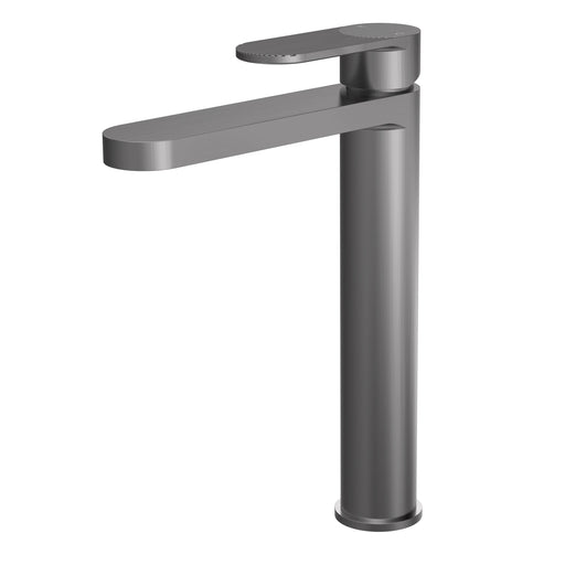 Nuie Cyprus high rise mono basin mixer in brushed pewter with fluted lever detailing (BIN770F)