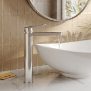 Nuie Cyprus high rise mono basin mixer in chrome lifestyle bathroom setting (BIN370F)