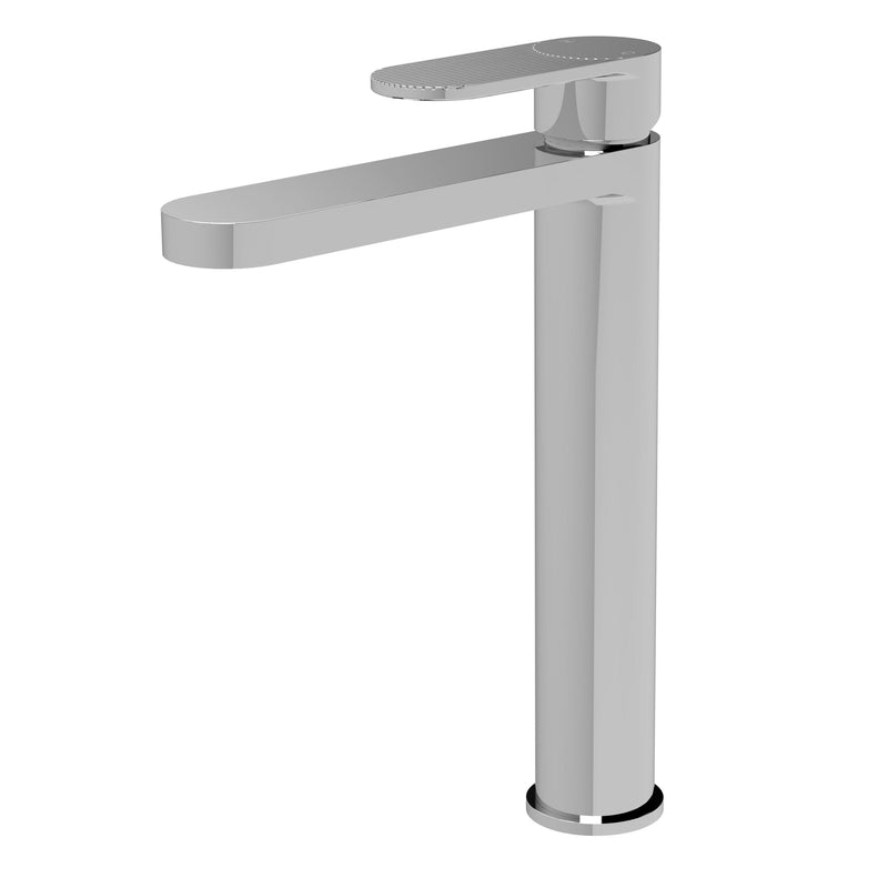 Nuie Cyprus high rise mono basin mixer in chrome with fluted lever detailing (BIN370F)