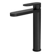 Nuie Cyprus high rise mono basin mixer in matt black with fluted lever detailing (BIN470F)