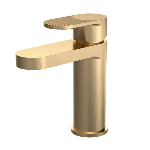 Nuie Cyprus mono basin mixer with push button waste in brushed brass with fluted lever detailing (BIN805F)