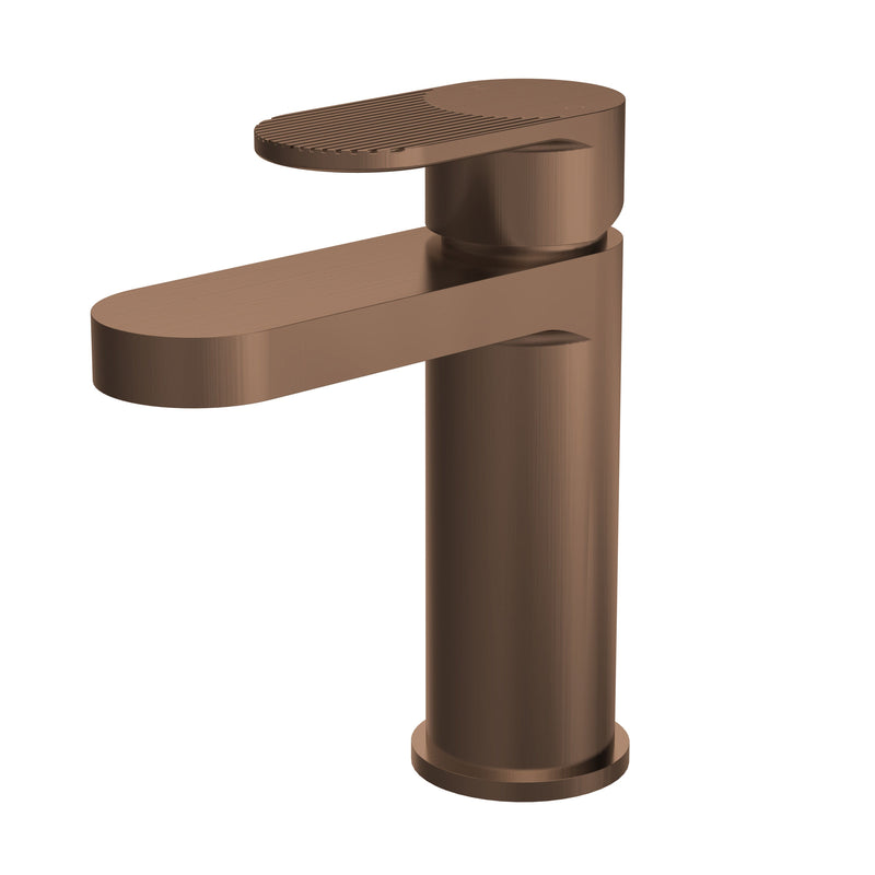 Nuie Cyprus mono basin mixer with push button waste in brushed bronze with fluted lever detailing (BIN1505F)