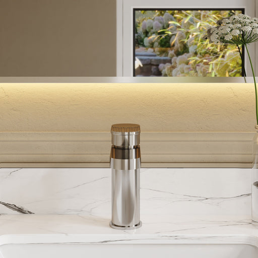 Nuie Cyprus mono basin mixer with push button waste in chrome lifestyle bathroom setting (BIN305F)