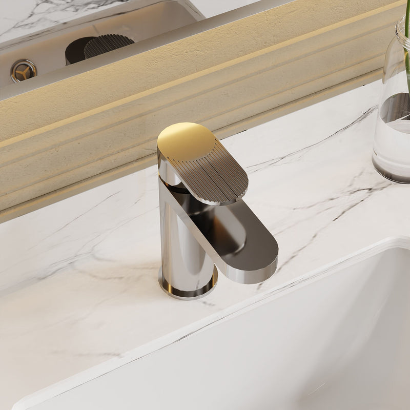 Nuie Cyprus mono basin mixer with push button waste in chrome lifestyle bathroom setting (BIN305F)