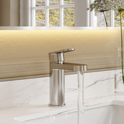 Nuie Cyprus mono basin mixer with push button waste in chrome lifestyle bathroom setting (BIN305F)