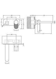 Nuie Cyprus wall mounted basin mixer 2 tap hole with plate dimensioned technical drawing (BIN728F)