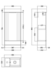 Nuie Deco Compact 400mm Floor Standing Vanity Unit with Basin line drawing