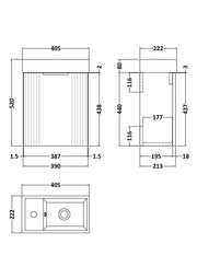 Nuie Deco Compact 400mm Wall Hung Vanity Unit with Basin line drawing