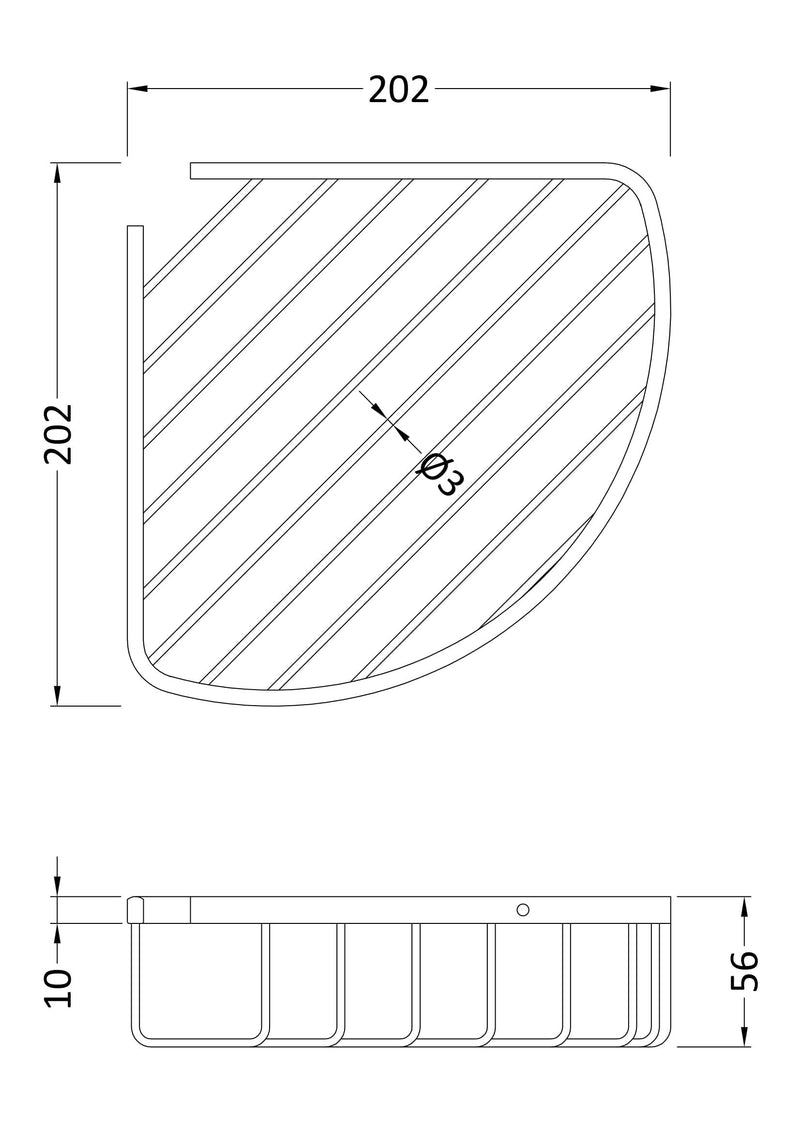 Nuie Deep Corner Basket Chrome (LL306) line drawing