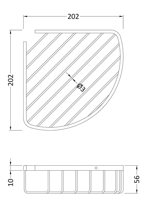 Nuie Deep Corner Basket Chrome (LL306) line drawing