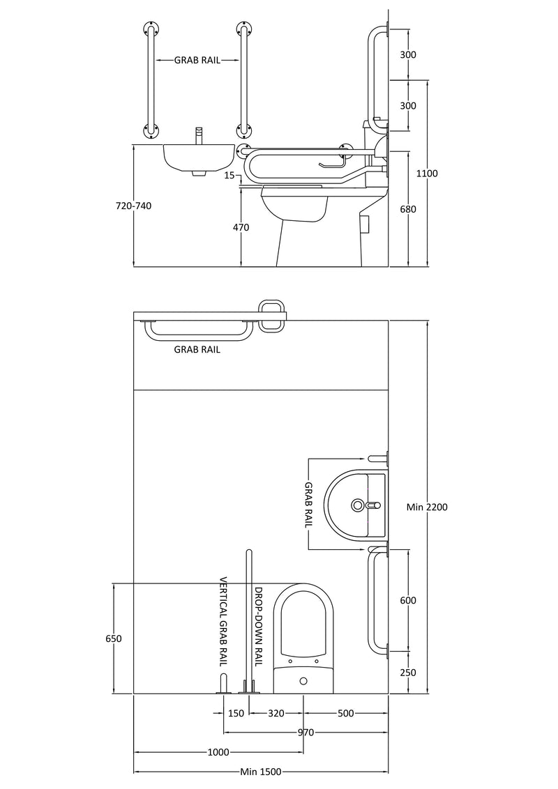 Nuie Doc M Comfort Height Toilet Pack White (DOCMP001) line drawing