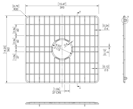 Nuie Double Bowl Kitchen Sink Wire Grid Pack Stainless Steel (AE318) line drawing