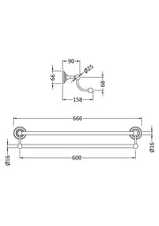 Nuie Double Towel Rail Chrome (LH307) line drawing