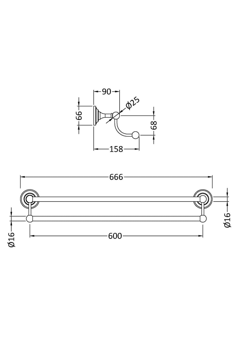 Nuie Double Towel Rail Chrome (LH307) line drawing