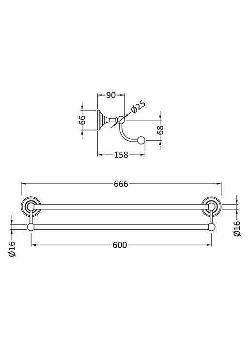 Nuie Double Towel Rail Chrome (LH307) line drawing