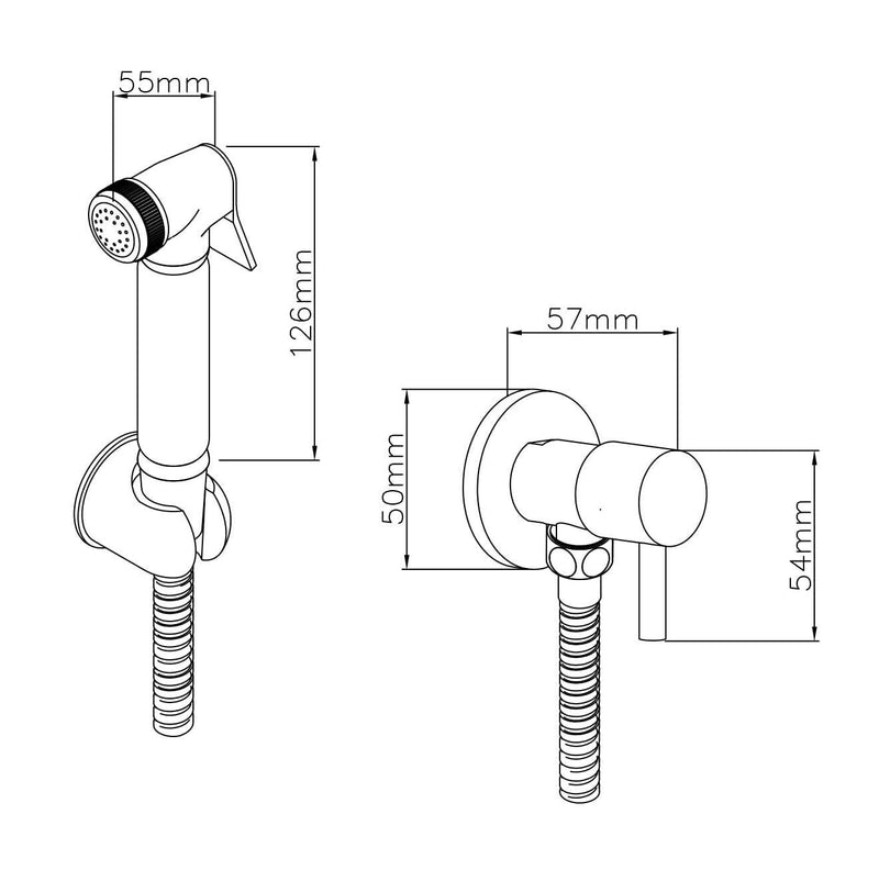 Nuie Douche Handset Kit Chrome (BW001) line drawing