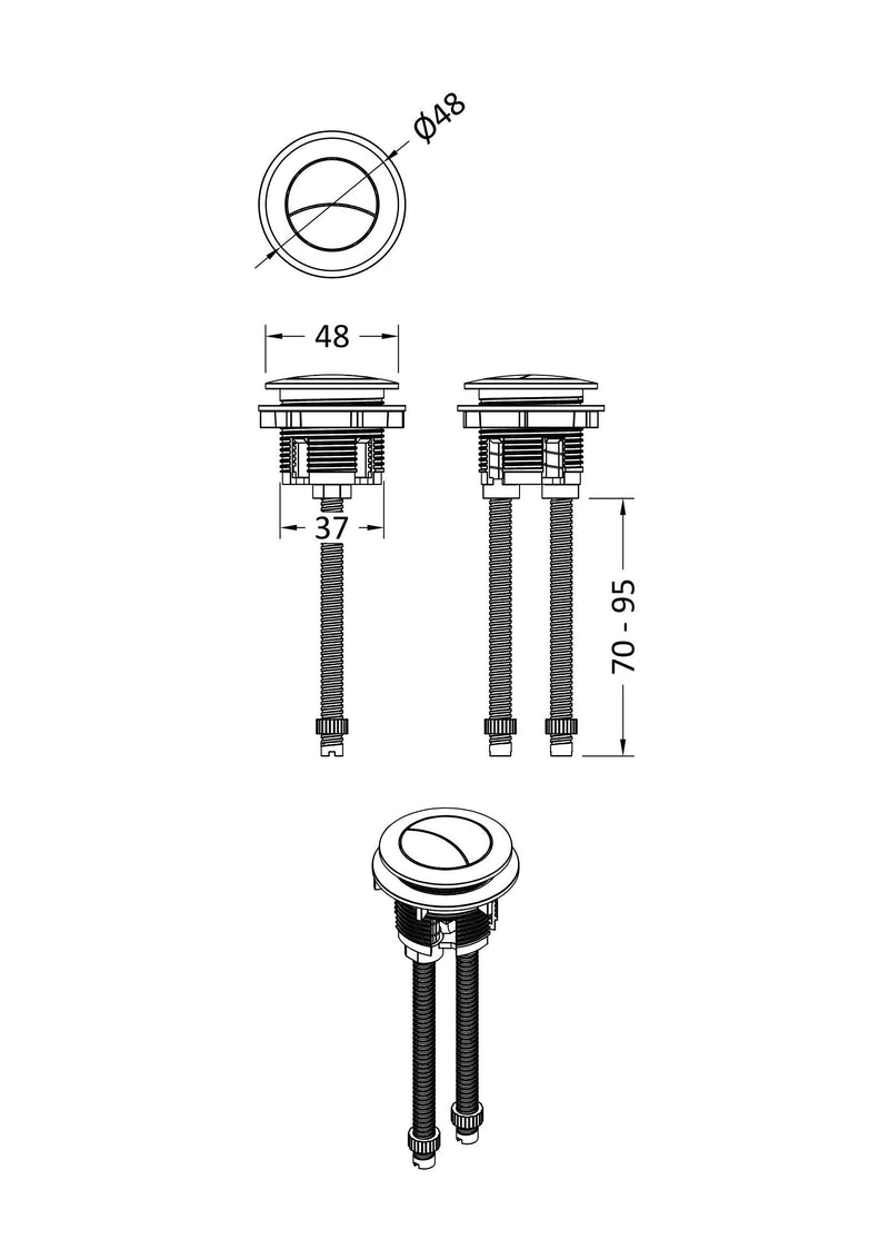 Nuie Dual Flush Cistern Push Button line drawing