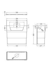Nuie Dual Flush Concealed Cistern with Chrome Flush Button dimensioned line drawing